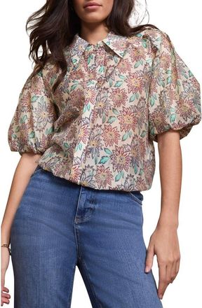 Mint Velvet Floral Print Puff Sleeve Shirt in Burgundy at Nordstrom, Size X-Small