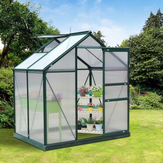 OUTSUNNY Walk-In Polycarbonate Greenhouse Plant Grow Galvanized Aluminium in Green