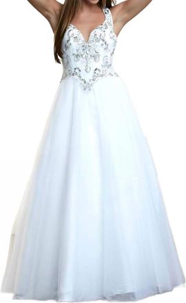 Mac Duggal Halter Ball Gown In White/silver