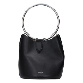Alaia Black Leather Handbag with Front Logo