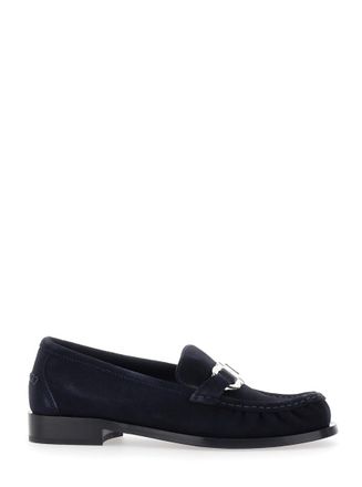 Ferragamo Navy Blue Suede Loafers