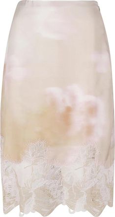 Fabiana Filippi Geprinte zijden twill rok met kant - Dames - Midirokken - Beige - 2XS - Katoen - Rokken