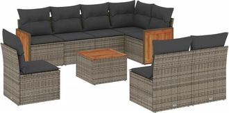 vidaXL Set De Muebles De Jard&iacute;n 9 Pzas Y Cojines Rat&aacute;n Sint&eacute;tico Gris Vidaxl