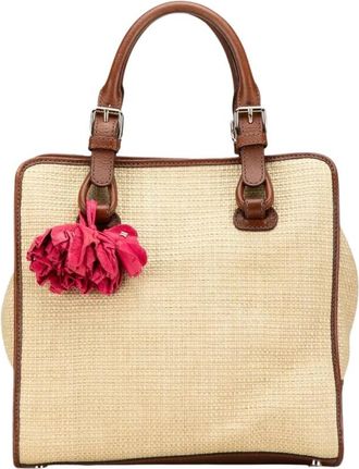 Celine Pre-owned Raffia Medium Cabas Handbag - Dames - Vintage Handtas - Beige - ONE Size - Leer - Vintage