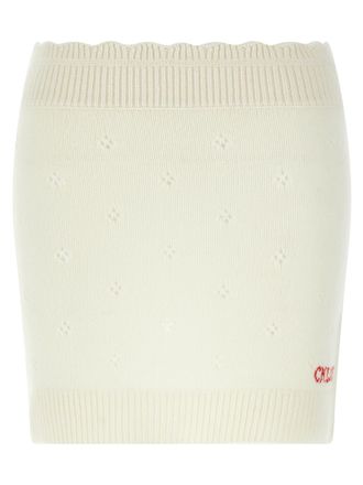 Chlo&eacute; White Wool Long Womens Skirt