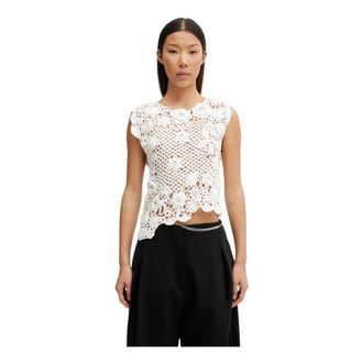 Ganni Top de punto en crochet de algod&oacute;n - Tops - Mujer - Beige - S
