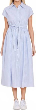 Dolce Cabo Poplin Belted Shirt Midi Dress In Blue Multi