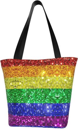 AOOEDM Gay Pride Rainbow Flag Tote Bag Women Capacity Shoulder Grocery Shopping Bags