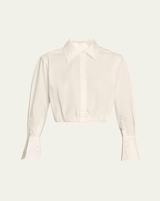 SIMKHAI Blythe Cotton Poplin Button-Front Crop Shirt