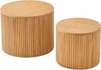 Nordlys Set 2 mesas de centro redondas de madera con almacenamiento