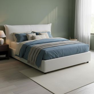 Talamo Italia Cama Matrimonial Brunetta, Cama Contenedor Con Revestimiento De Tela, 100% Made In Italy, Apertura Frontal, Adecuado Para Colch&oacute;n Cm 160x190, Blanco, 