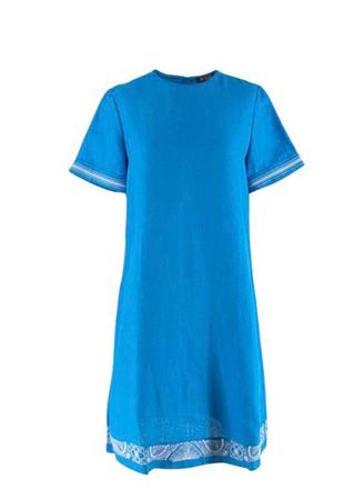 Loro Piana Blue flax embroidered hem shift dress Size XS