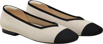 Vivaia Margot 2.0 Square-Toe V-Cut Flats in Cream Ivory & Black at Nordstrom, Size 6.5