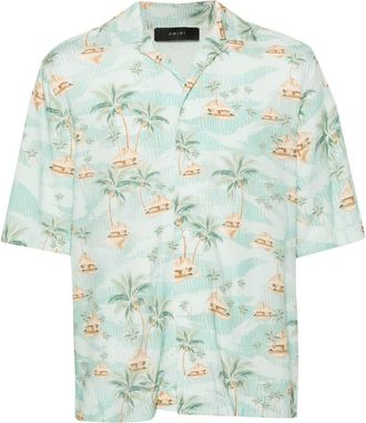 Amiri Repeat Palm Camp shirt - men - Viscose - XXXL - Green