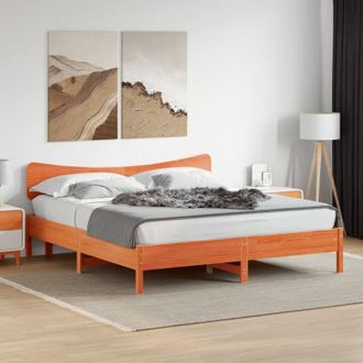 vidaXL Vidaxl - Cama Sin Colch&oacute;n Madera Maciza De Pino Marr&oacute;n Cera 180x200 Cm