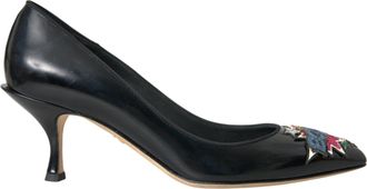 Dolce & Gabbana Womens Patent Leather Pumps Embellished Heels - Black - Size 38.5 EU/IT