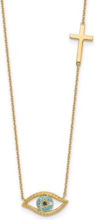 Diamond2Deal 14K Yellow Gold Polished Cubic Zirconia Evil Eye and Cross Necklace 18