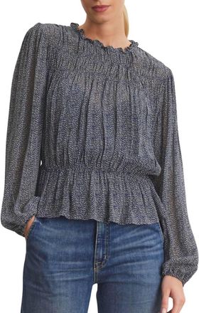 Velvet Blen Printed Pintuck Top In Navy