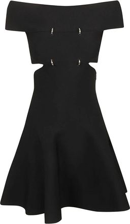 Alexander McQueen Cut-out Off-Shoulder Flared Mini Jurk - Dames - Korte kleedjes - Zwart - M - Polyester - Kleedjes