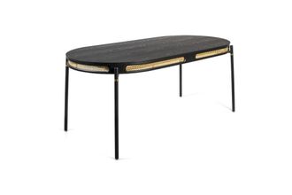 Bold Monkey Mesa de comedor de 6 plazas de madera y rat&aacute;n negro