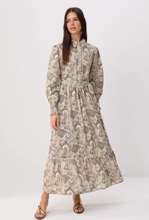Trendyol Modest Dames Kaki Paisley Maxi Lang A-lijn Modest Jurken