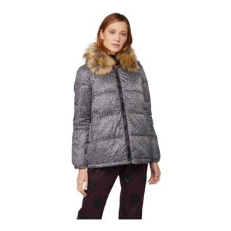 Twinset Jassen, Dames, Veelkleurig, M, Polyester, Grijze Bloemenprint Puffer Jas