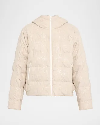 Brunello Cucinelli Pailette Check Wool Flannel Puffer Jacket