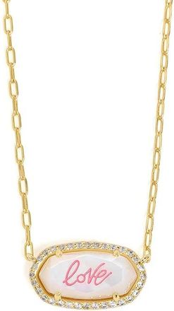 Kendra Scott Elisa Pave Frame Short Pendant Womens Necklace Womens Necklace Gold Ivory Mother-of-Pearl Love Script, Brass