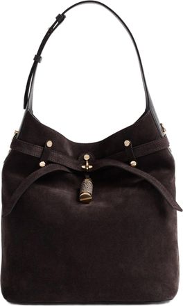 Borbonese Medium-Sized Bucket Bag in Soft Suede with Gold Accents