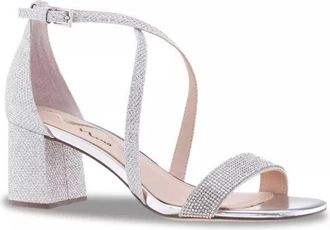 Nina Neville Sandals WomensSilver Rhinestone Embellished Block Heel GAL749