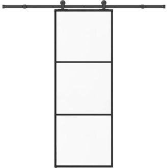 vidaXL Vidaxl - Puerta Corredera Con Set Herrajes Vidrio Esg Aluminio 76x205 Cm