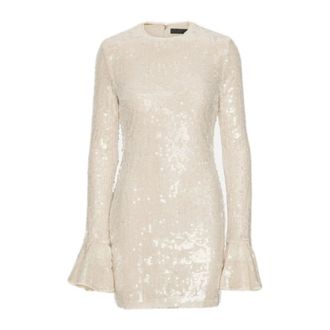Rotate Abito Corto con Maniche Lunghe e Paillettes Scintillanti - - Dresses - Donna - Bianco - L