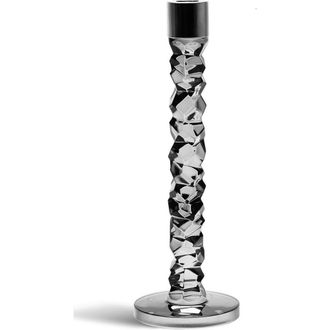 Orrefors Carat Large Crystal & Stainless Steel Candlestick in Charcoal at Nordstrom