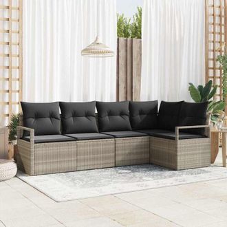 vidaXL Conjunto De Sof&aacute; De Jard&iacute;n 5 Pcs Gris Claro Polirat&aacute;n Vidaxl