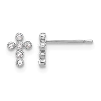 Diamond2Deal 10K Gold Polished Cubic Zirconia Cross Stud Earrings
