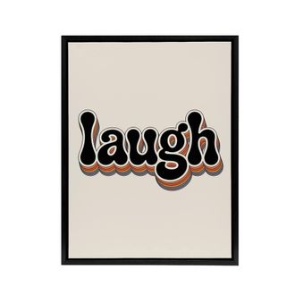 Artery8 Laugh Vibrant Retro Rainbow Font Typography Framed Canvas Art Print in Beige | Size: W24 x H32