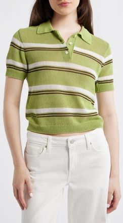 Mango Stripe Jersey Polo Sweater in Green at Nordstrom, Size X-Large