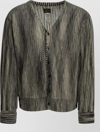 Needles cardigan jacket long sleeves striped pattern v neckline