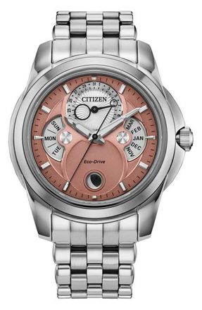 Citizen Calendrier Bracelet Watch, 41.8mm in Silver-Tone Pink at Nordstrom