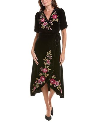 Johnny Was Mehdi Velvet Silk-Blend Wrap Dress