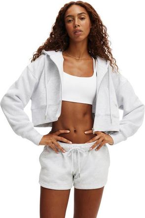 Cotton On Womens Active Plush Boxy Cropped Zip Through in Cloudy Grey Marle at Nordstrom, Size X-Large
