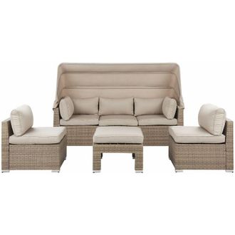 Beliani Beliani - Lounge Set da Giardino con Copertura a 5 Posti in Rattan Beige Coccolia