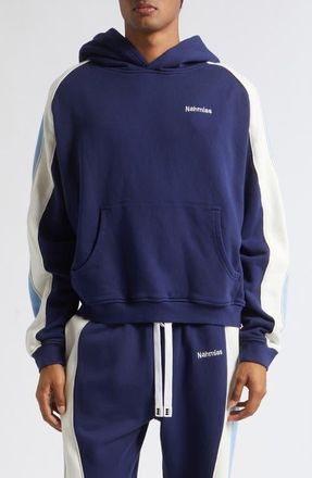 Nahmias Ollie Paneled Cotton Hoodie in Worn Navy at Nordstrom, Size Xx-Large