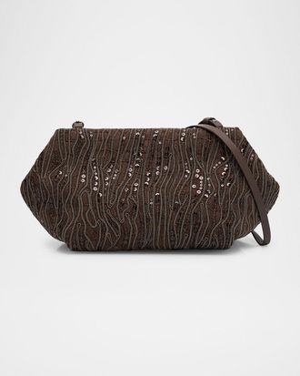 Brunello Cucinelli Pleated Mesh Monili Clutch Bag