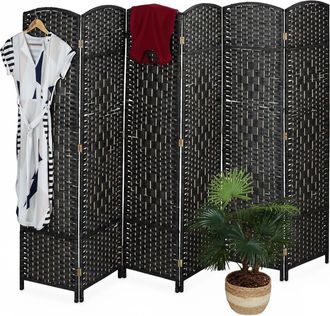 Relaxdays Biombo Separador Relaxdays 170x240 Cm, Plegable, 6 Paneles, Madera, Cord&oacute;n De Papel, Negro