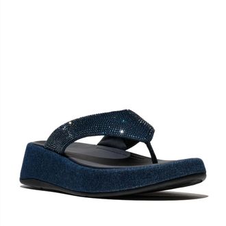 FitFlop Womens F-Mode Toe Post Sparkle Sandal In Dark Denim
