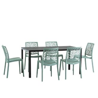 Siediti Fuori e Dentro Conjunto de jard&iacute;n mesa rectangular antracita + 6 sillas verde salvia