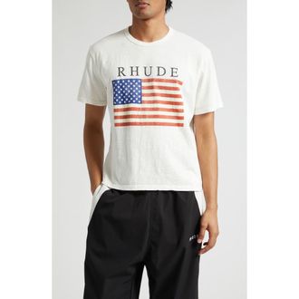 Rhude USA Flag Slub Cotton Graphic T-Shirt in Vintage White/Black at Nordstrom, Size X-Large