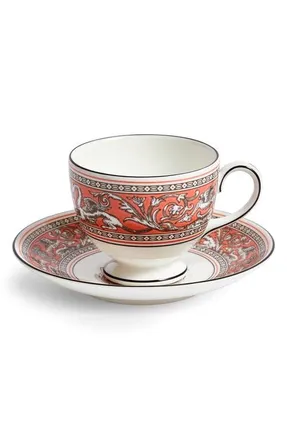 Wedgwood Florentine Bone China Teacup & Saucer Set in Salmon at Nordstrom
