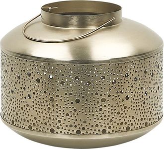 Beliani Linterna Portavelas Candelabro Decorativo De Metal Hierro Acabado Dorado 22 Cm Vintage Corfu